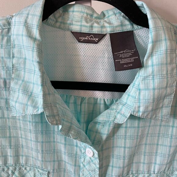 Eddie Bauer Teal Button Down Long Sleeve Top - Picture 3 of 4